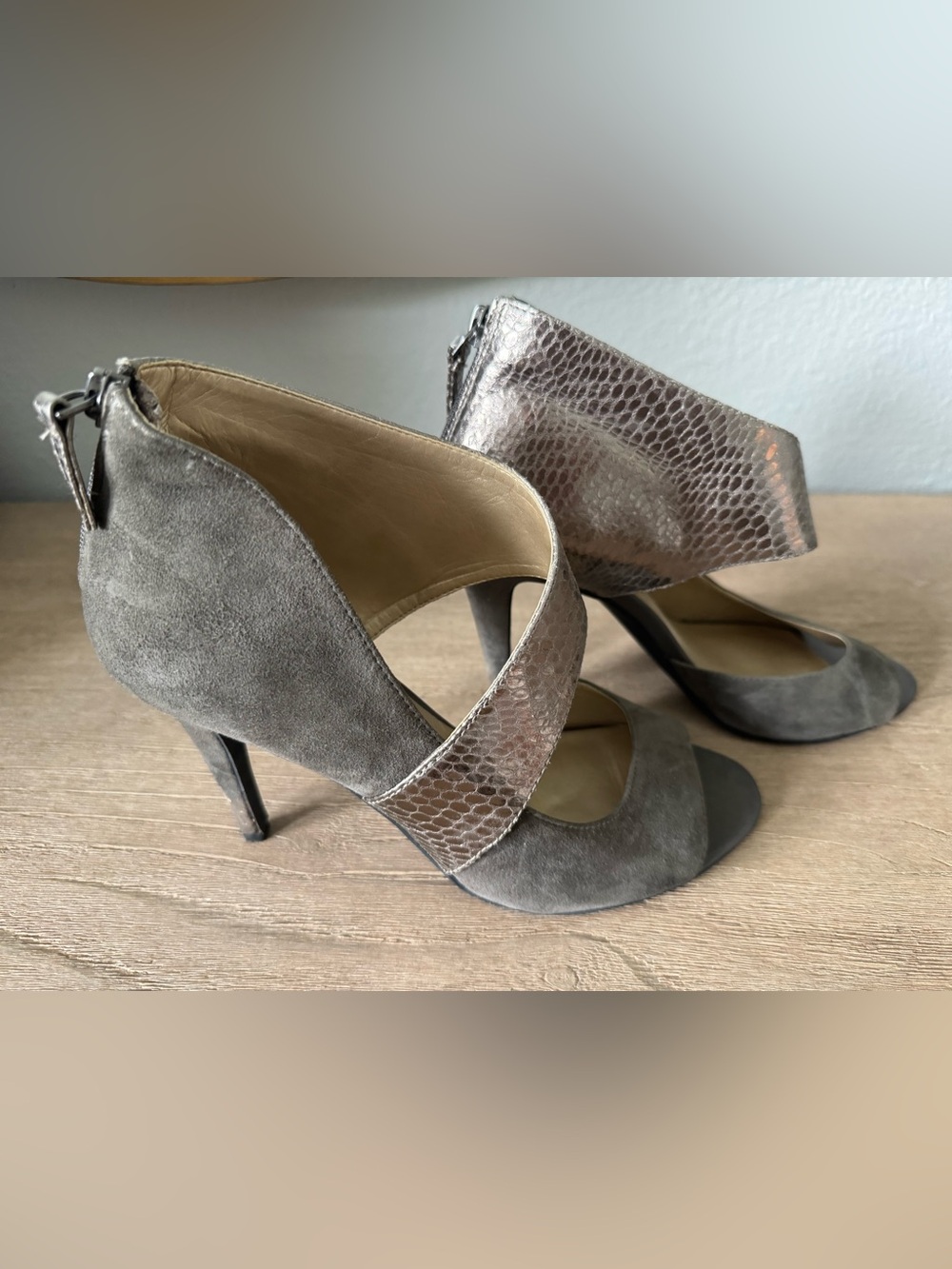 Audrey Brooke 4” Suede Open Toe Stiletto Heels